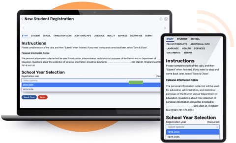Laptop and phone showing Follett Aspen Online Registration