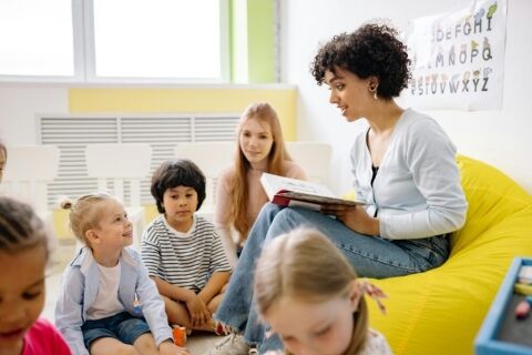 Teacher reading to students.